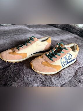 Tory Burch Annie Nylon Runner Sz 6.5 Green Laces